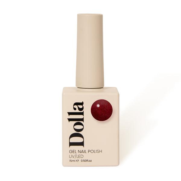 trendy beautiful dark shade of shimmery red gel nail polish UK | Miss Dolla